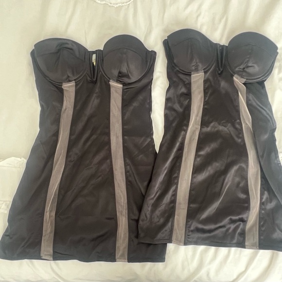*2 AVAILABLE* ASOS DESIGN black satin mini dress mesh panels 34D - Picture 3 of 3